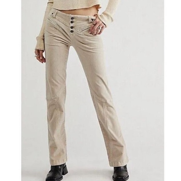 Free People Hit Back Slim Flare Pants Size 0 Button Fly Stretch Cords Velvet - Picture 1 of 15